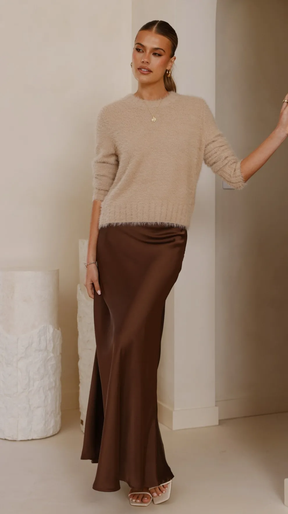 Darina Bias Cut Maxi Skirt - Chocolate