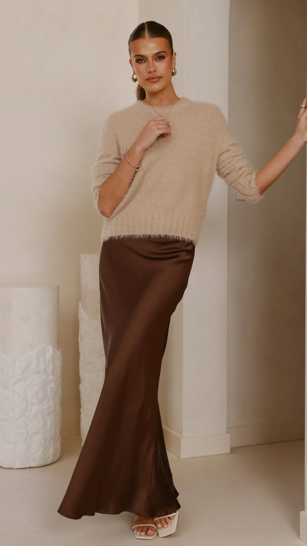 Darina Bias Cut Maxi Skirt - Chocolate