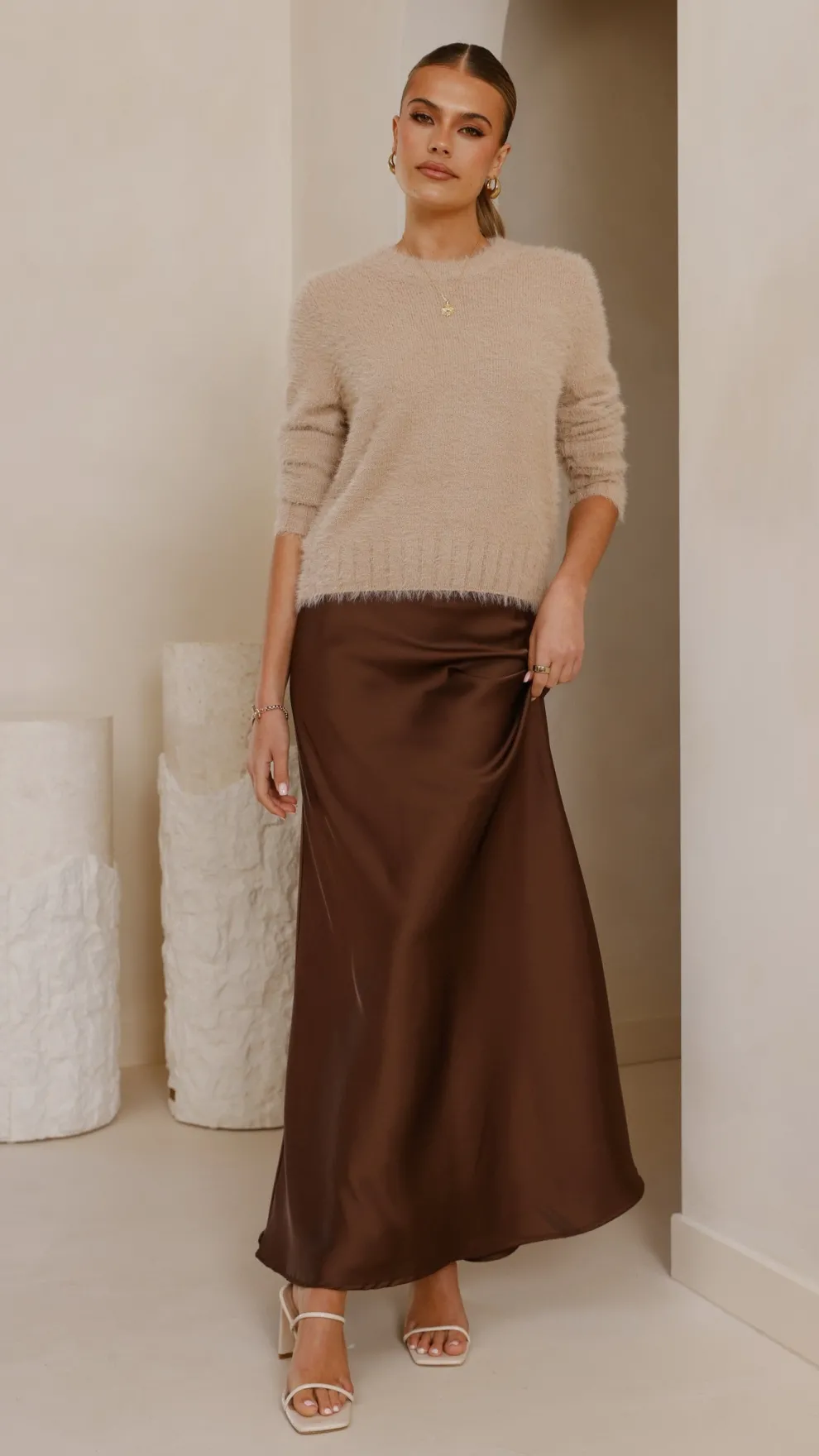 Darina Bias Cut Maxi Skirt - Chocolate