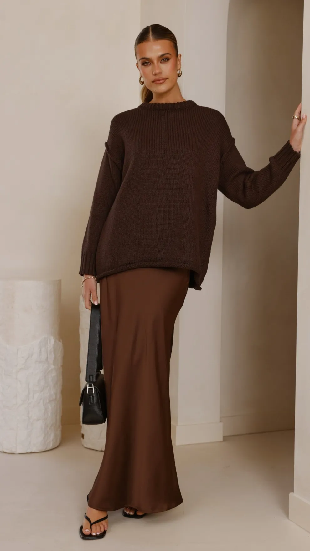 Darina Bias Cut Maxi Skirt - Chocolate