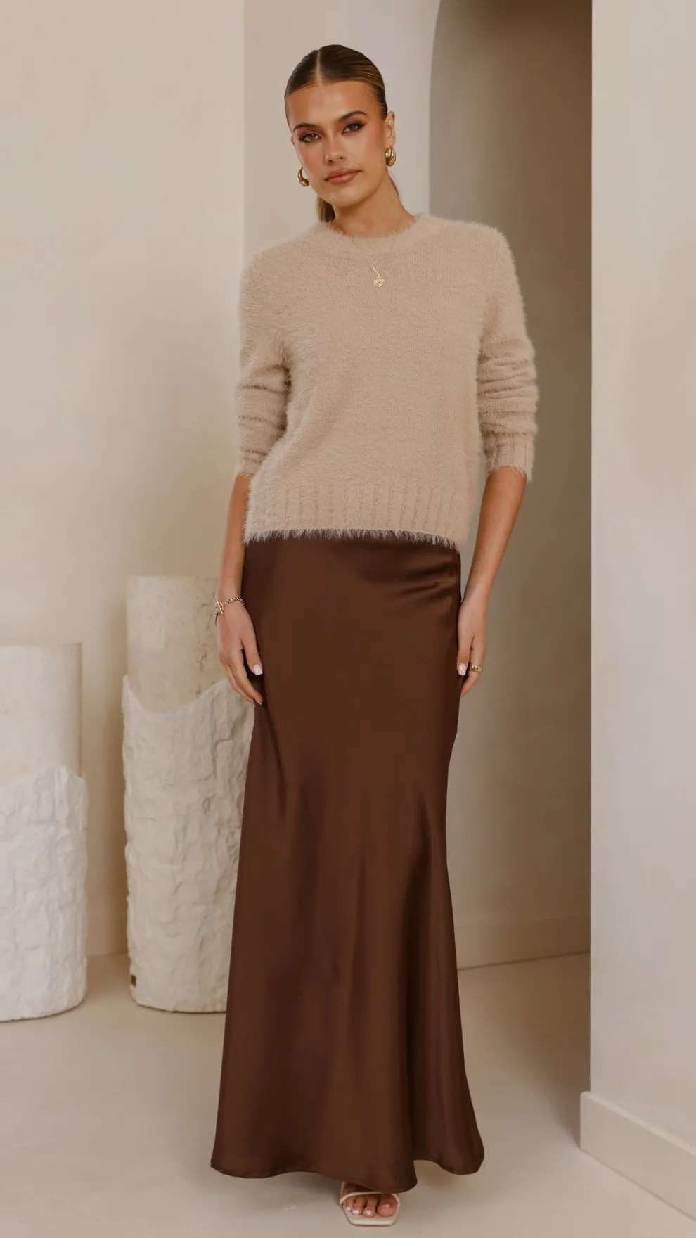 Darina Bias Cut Maxi Skirt - Chocolate