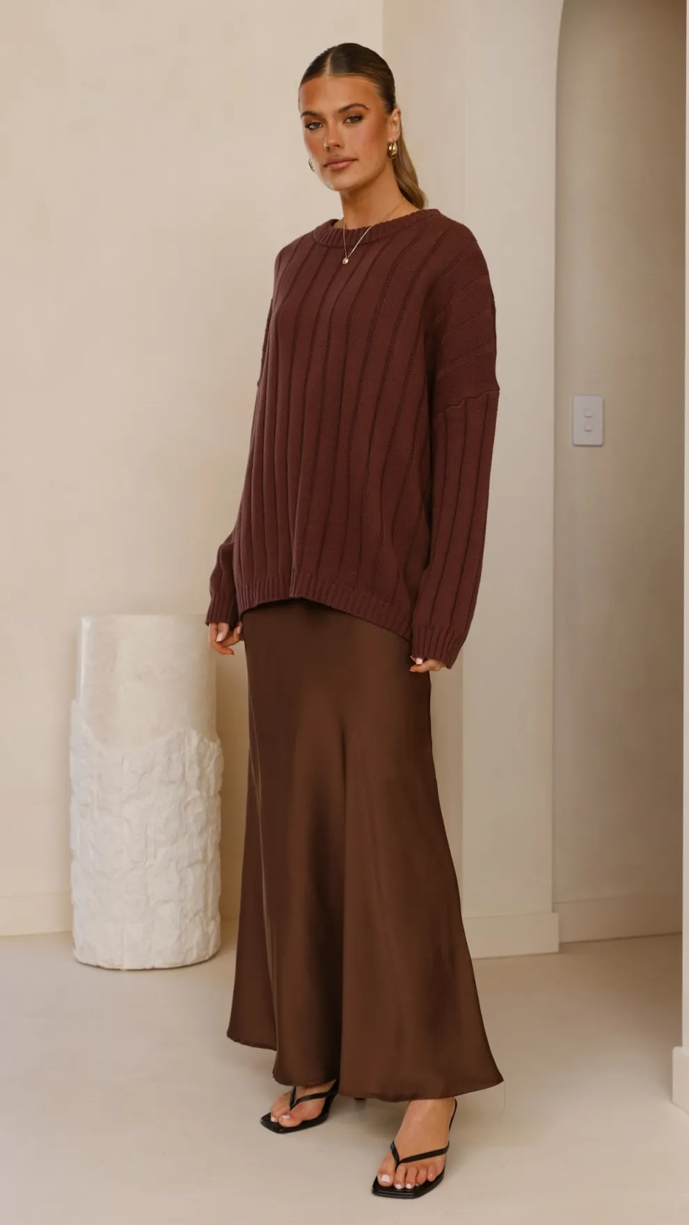 Darina Bias Cut Maxi Skirt - Chocolate