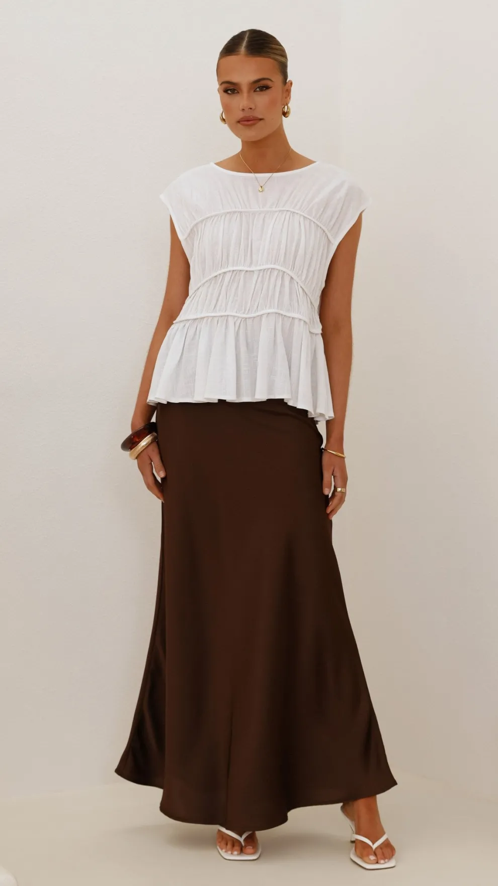 Darina Bias Cut Maxi Skirt - Chocolate