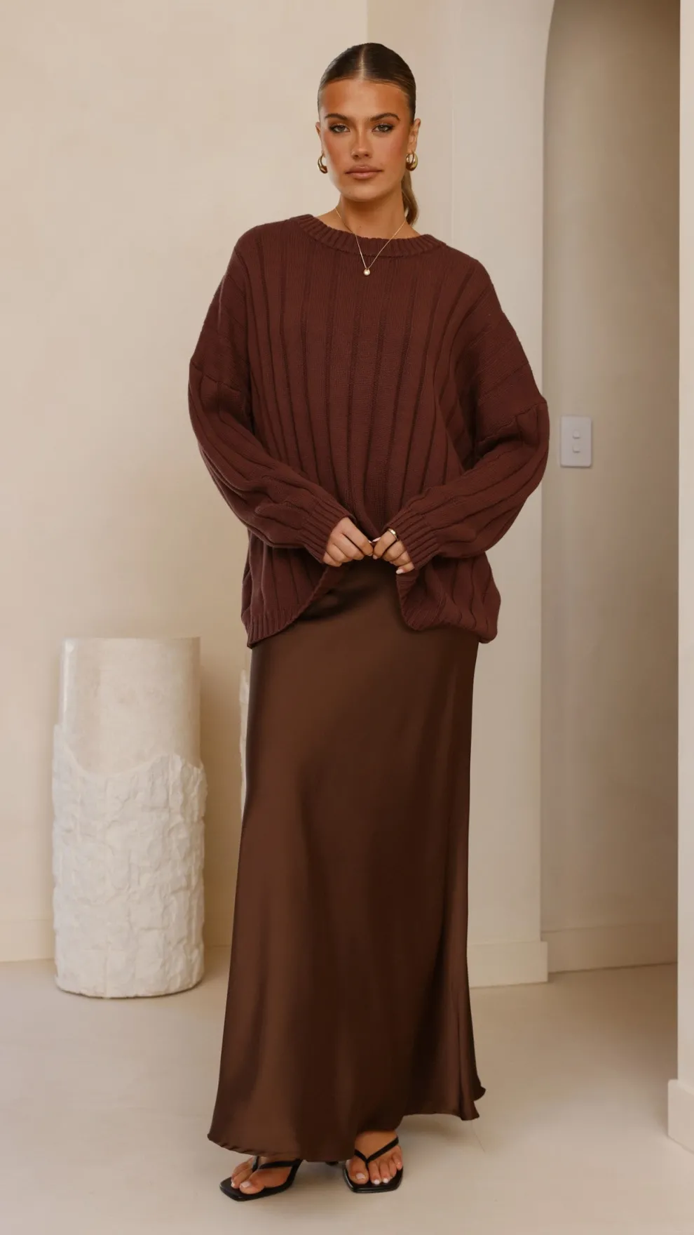 Darina Bias Cut Maxi Skirt - Chocolate