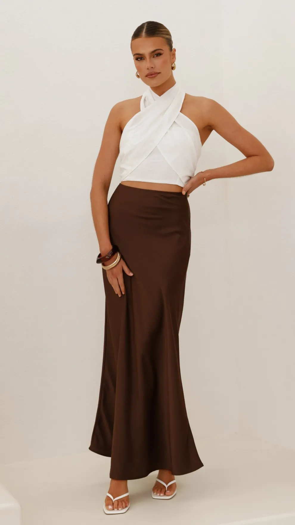 Darina Bias Cut Maxi Skirt - Chocolate