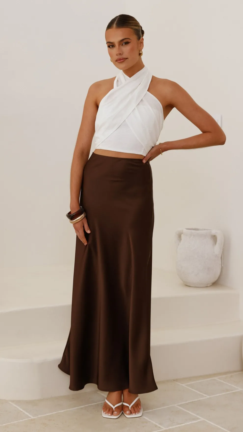 Darina Bias Cut Maxi Skirt - Chocolate