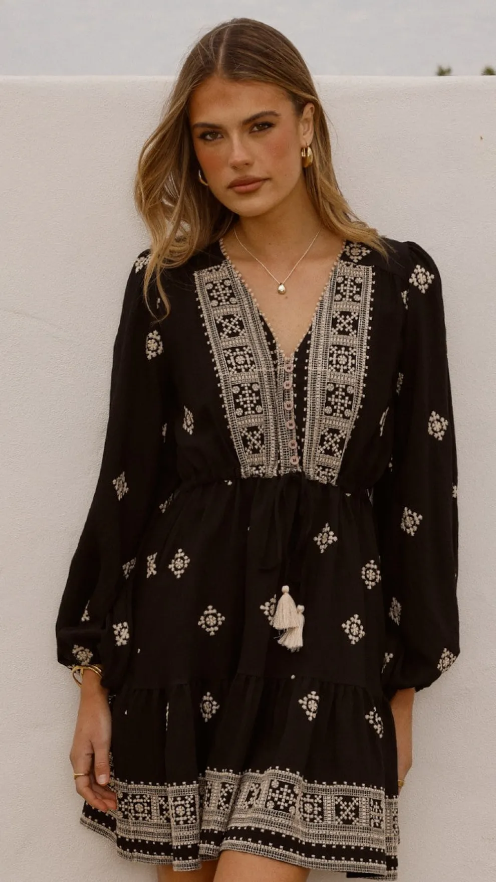 Delainey Mini Dress - Black/Beige