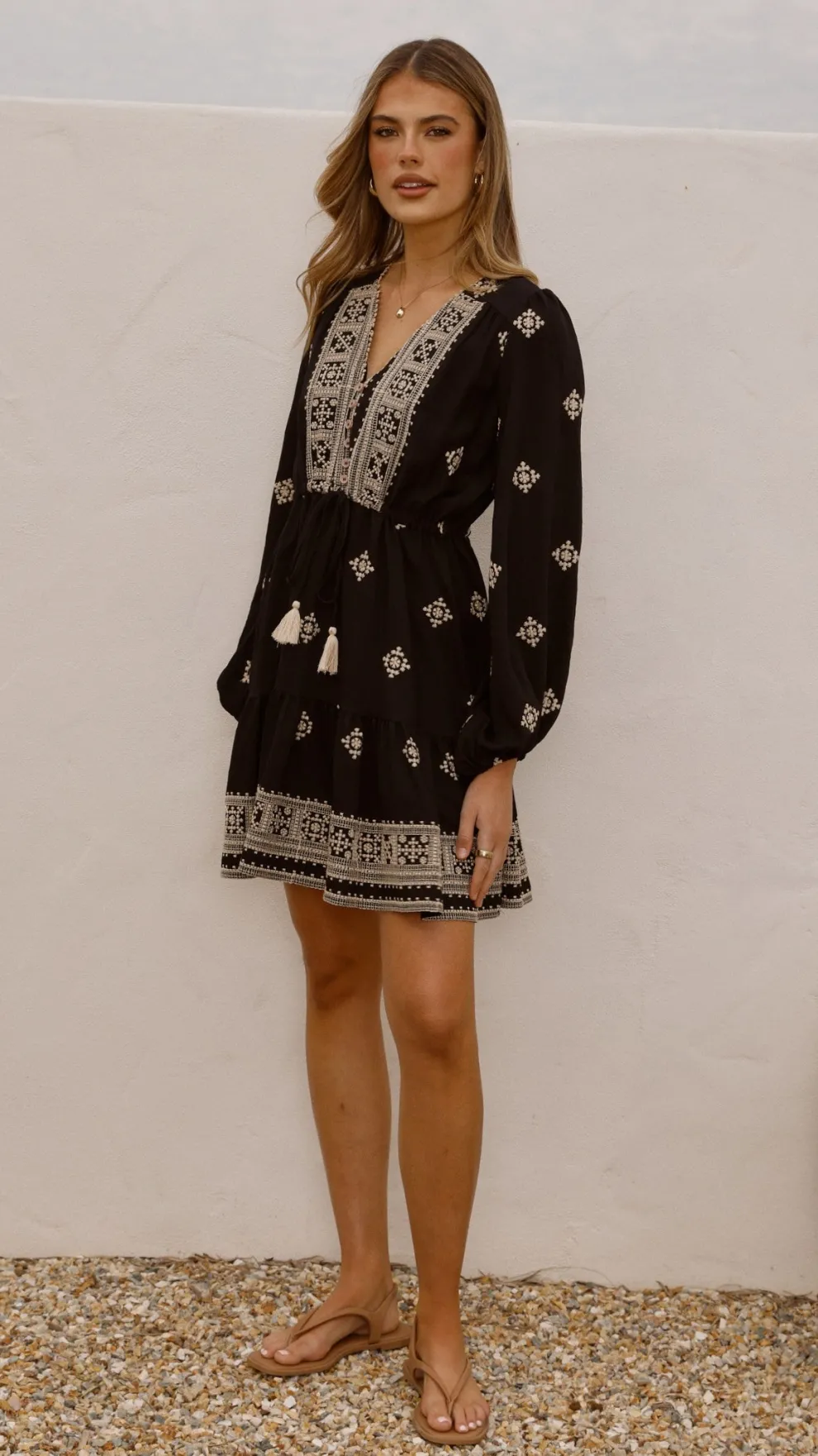 Delainey Mini Dress - Black/Beige