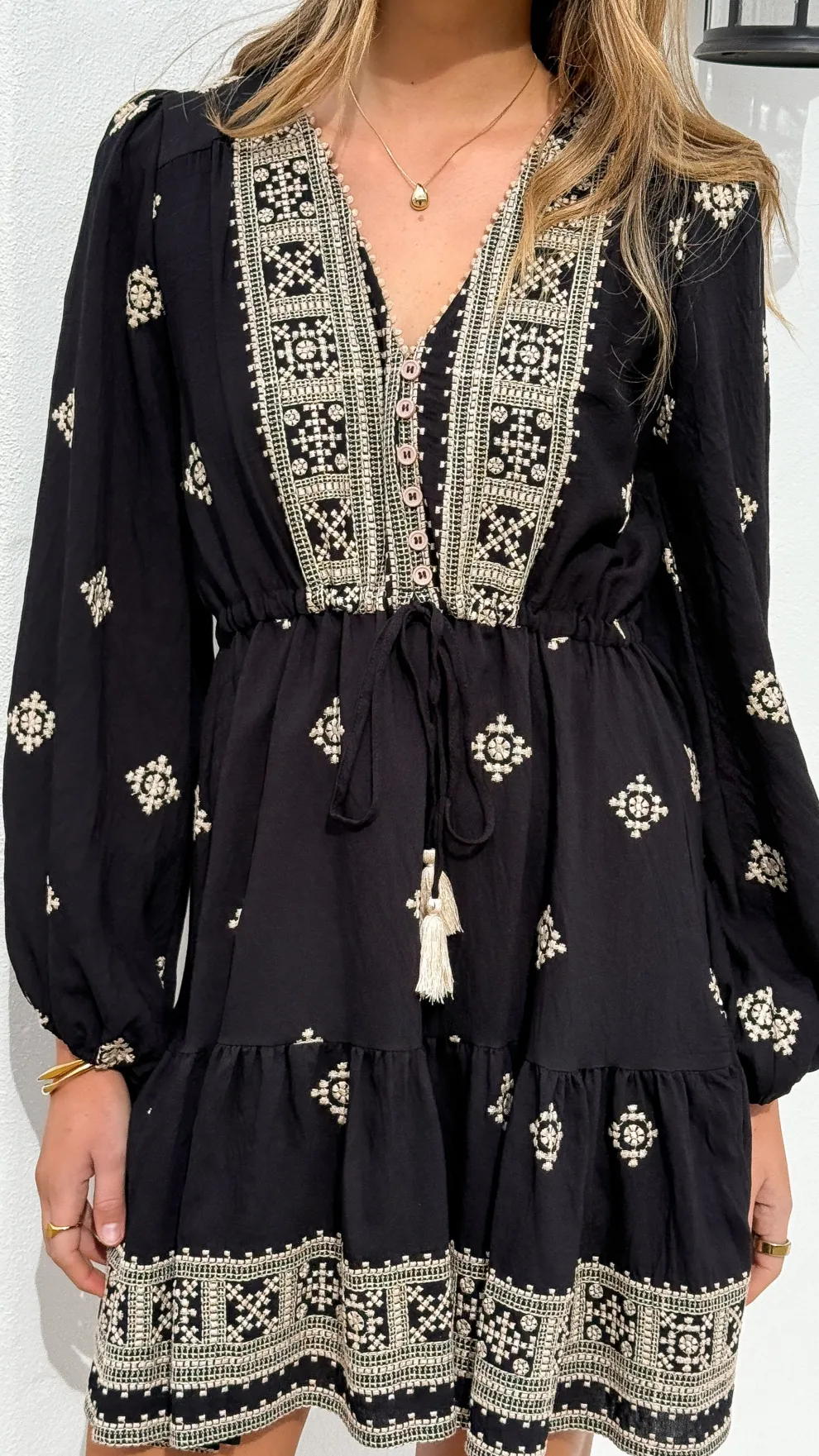 Delainey Mini Dress - Black/Beige