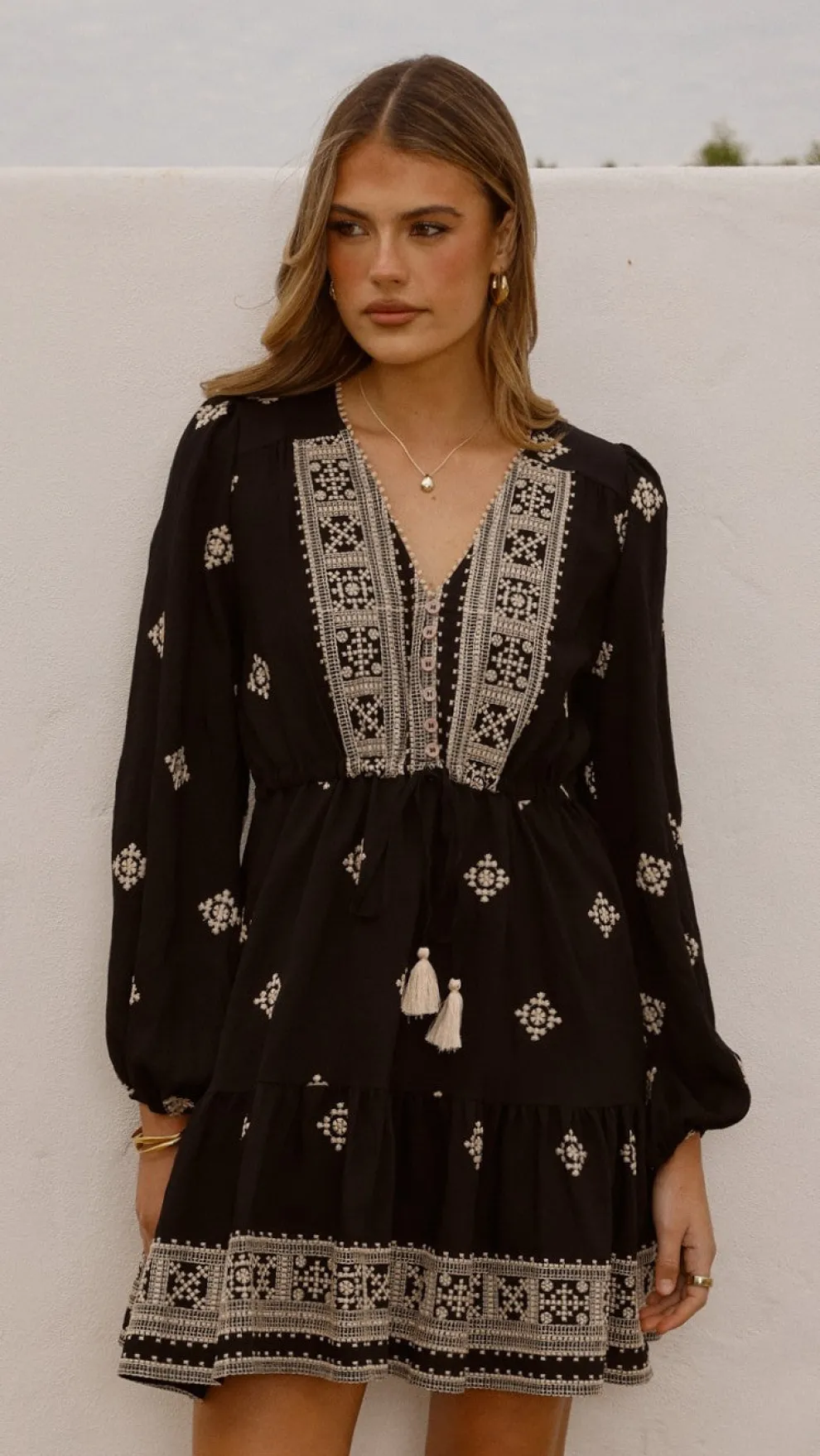 Delainey Mini Dress - Black/Beige