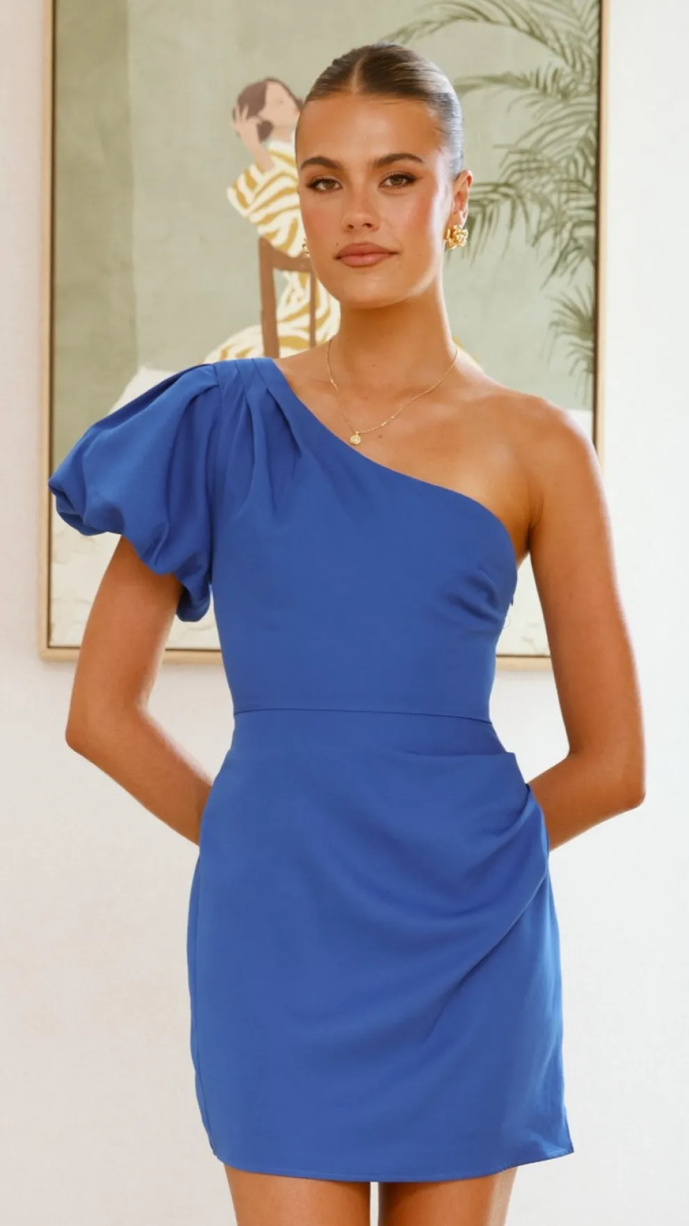 Delphi One Shoulder Mini Dress - Cobalt Blue
