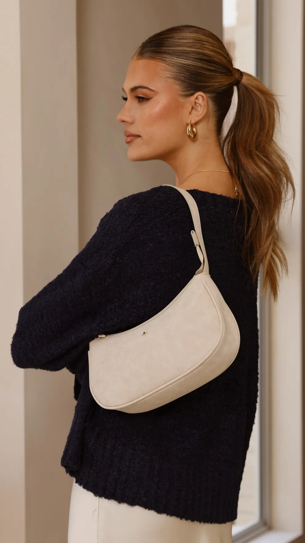 Dixiee Shoulder Bag - Beige Suede