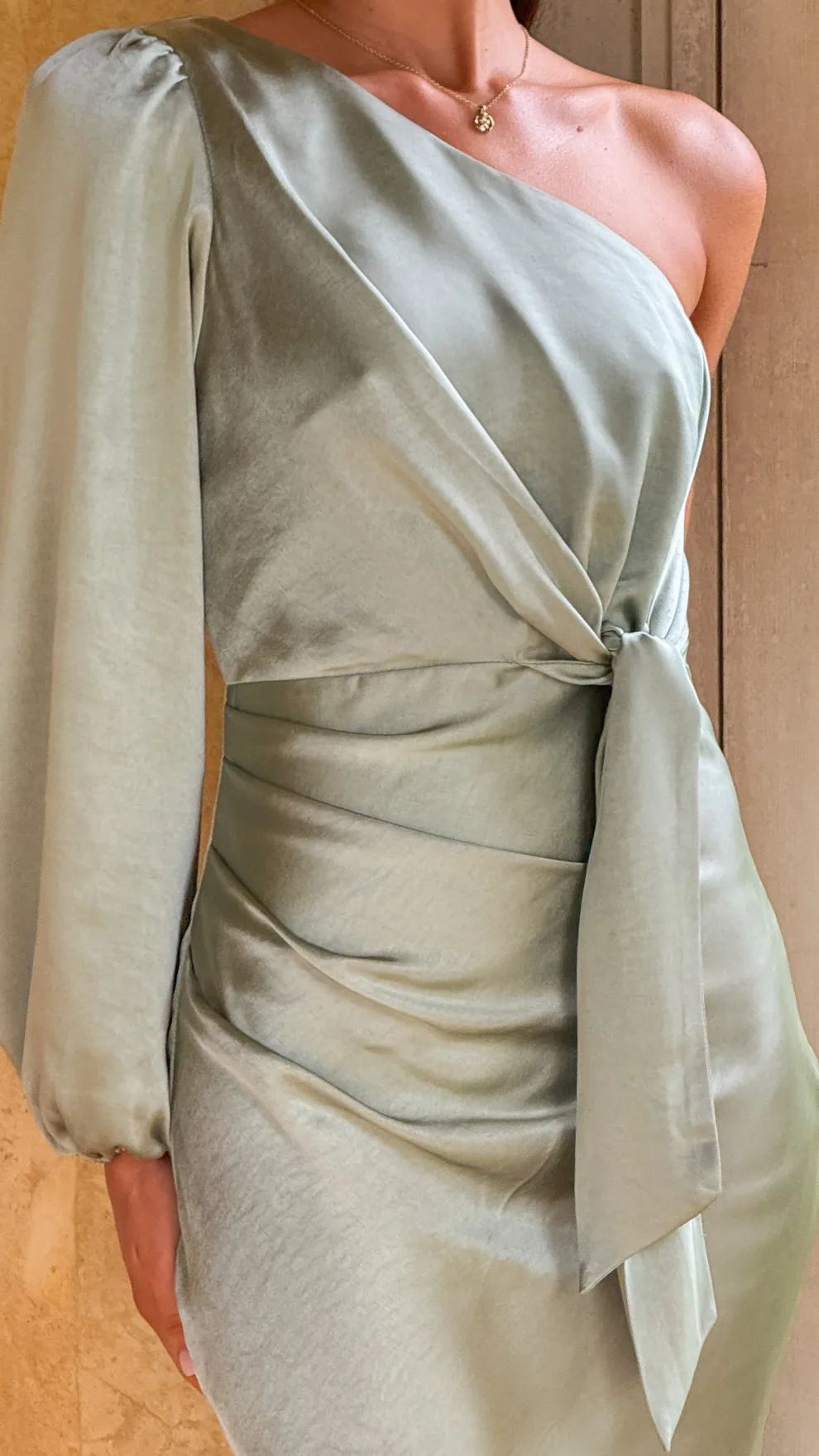 Eden One Shoulder Tie Front Maxi Dress - Sage