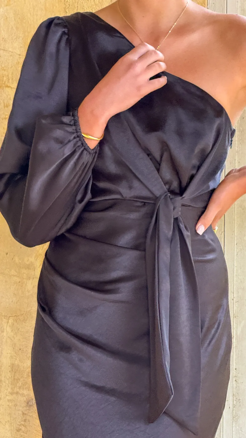 Eden One Shoulder Tie Front Maxi Dress - Black