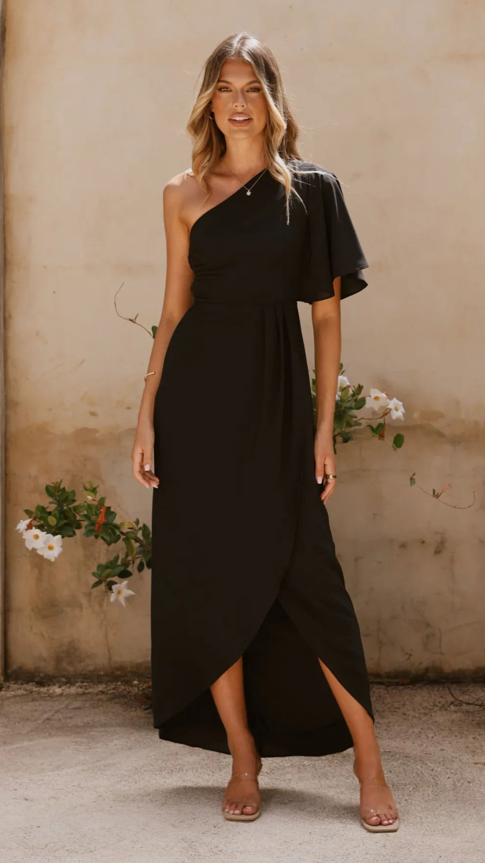 Emma One Sleeve Maxi Dress - Black
