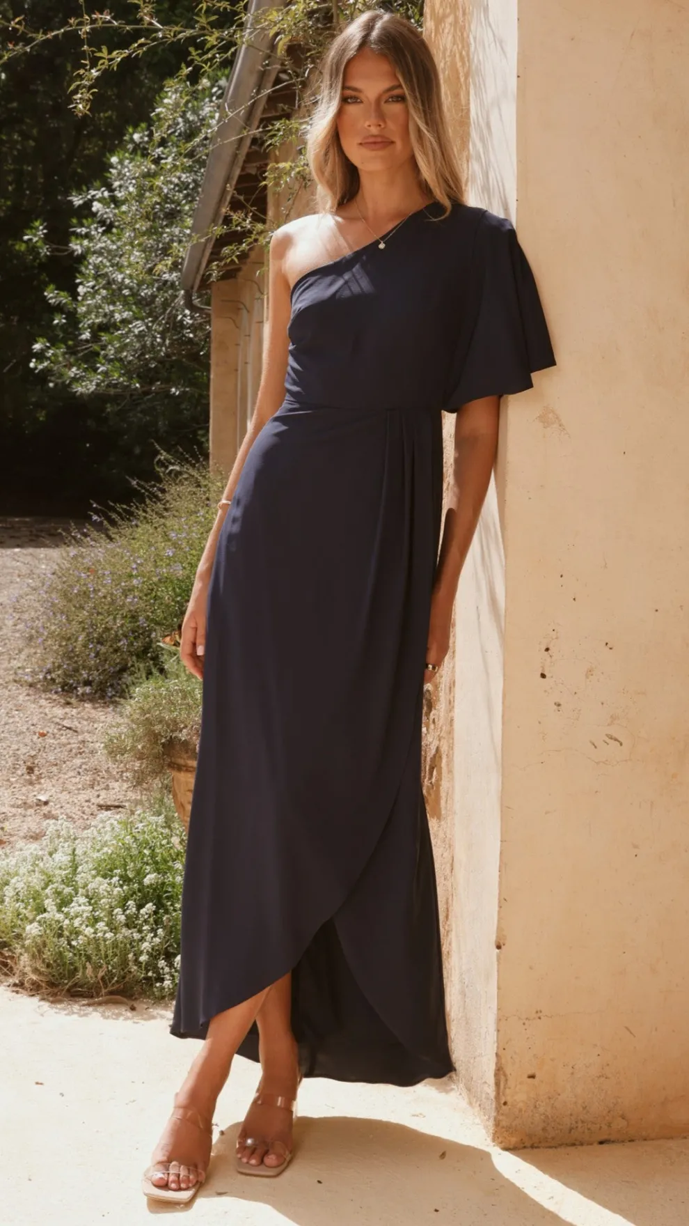 Emma One Sleeve Maxi Dress - Navy