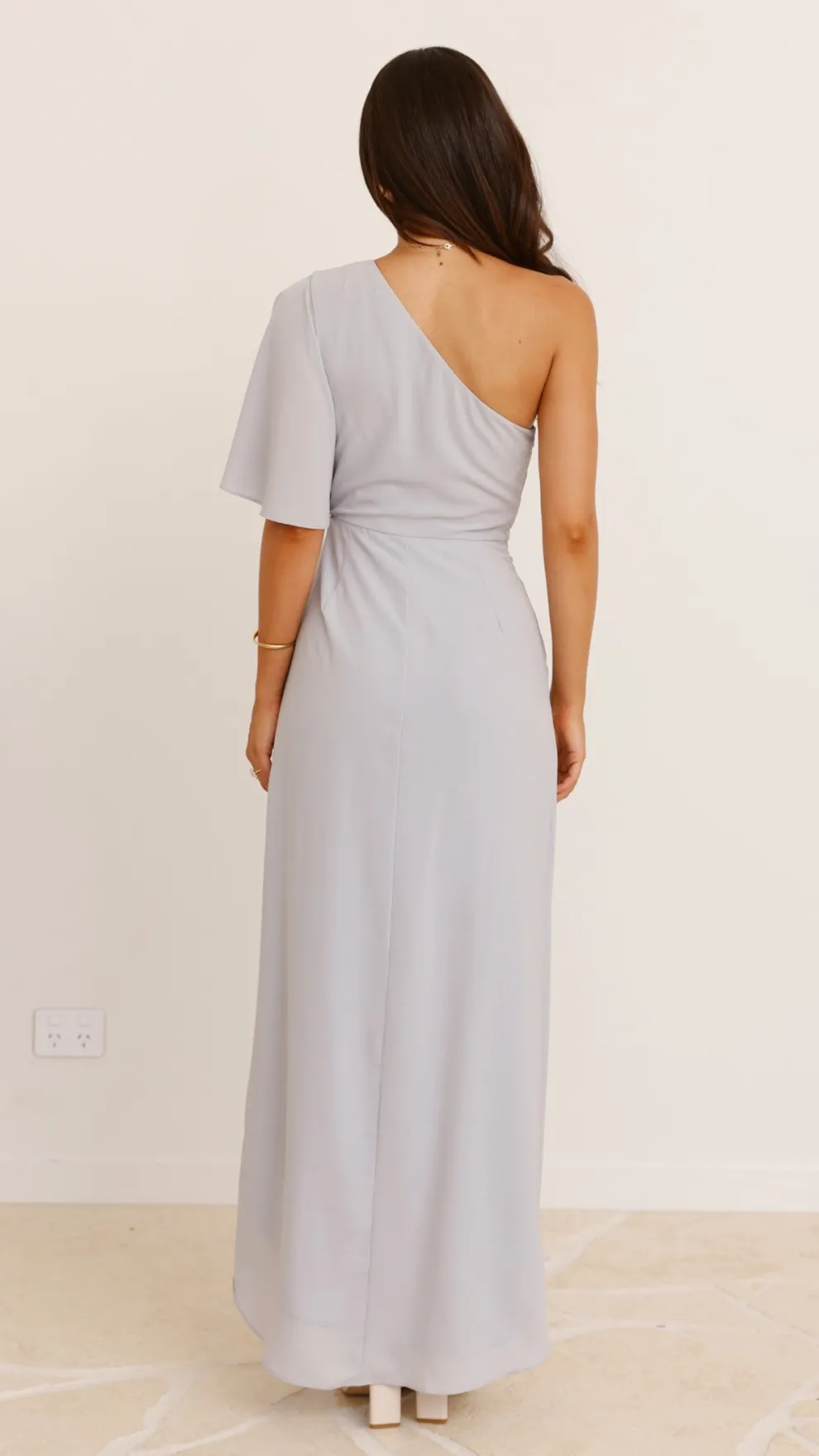 Emma One Sleeve Maxi Dress - Silver