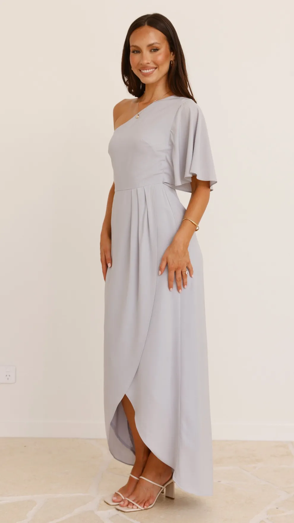 Emma One Sleeve Maxi Dress - Silver