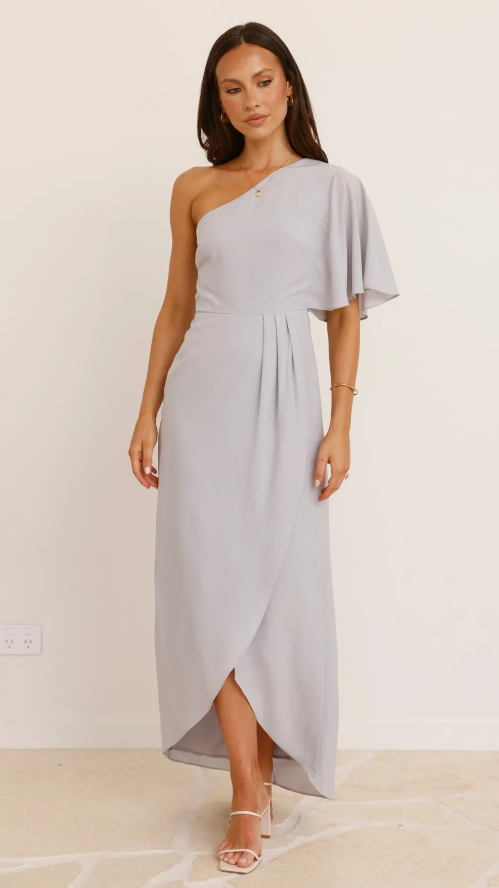 Emma One Sleeve Maxi Dress - Silver