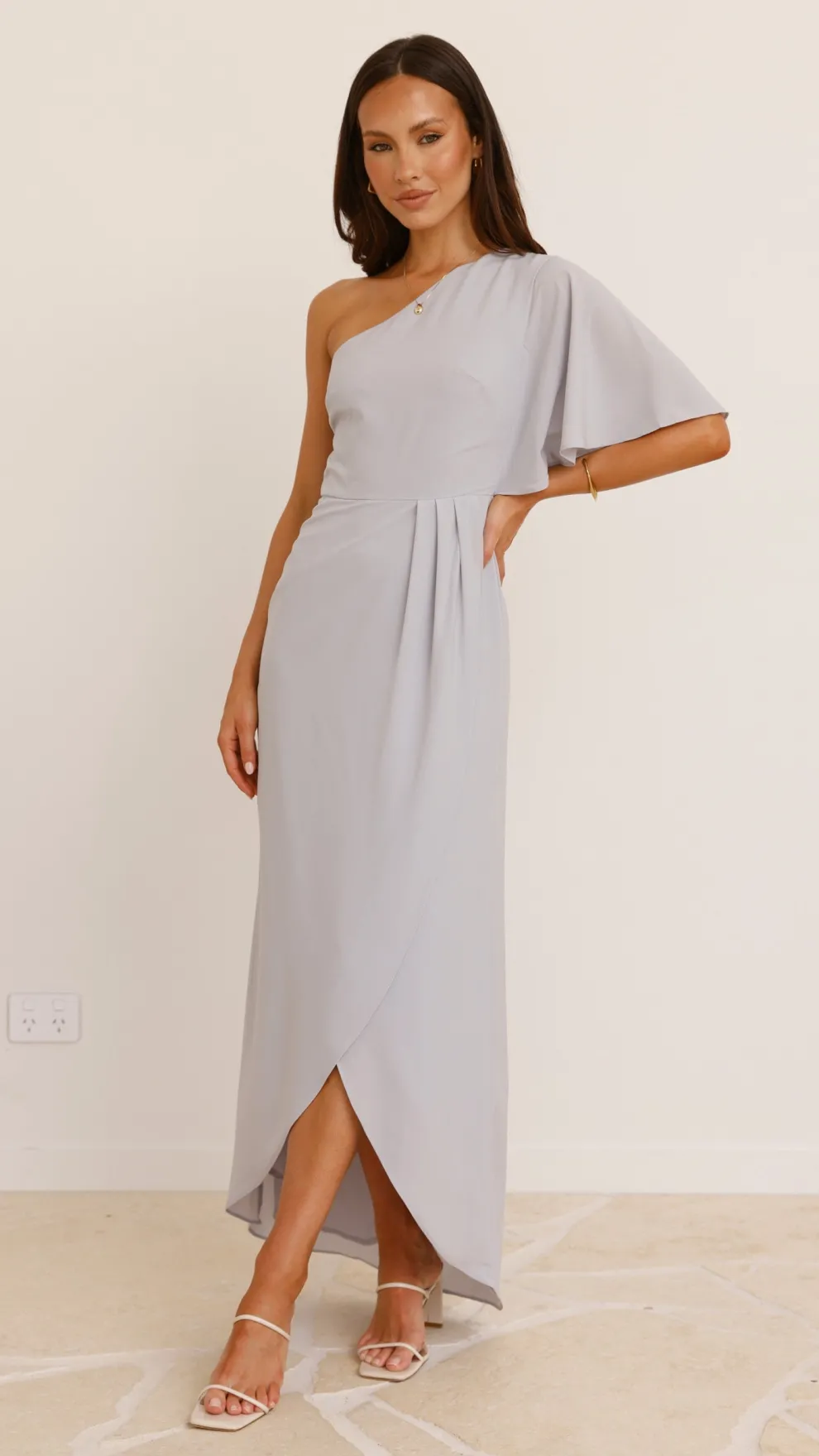 Emma One Sleeve Maxi Dress - Silver