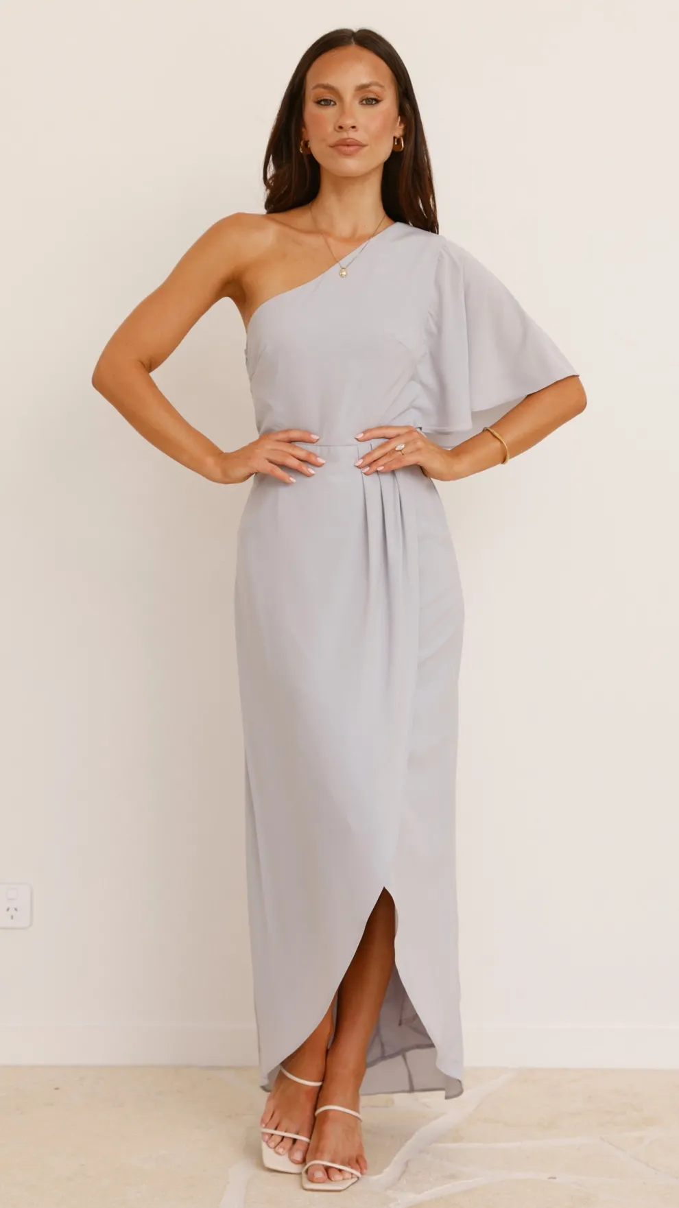 Emma One Sleeve Maxi Dress - Silver