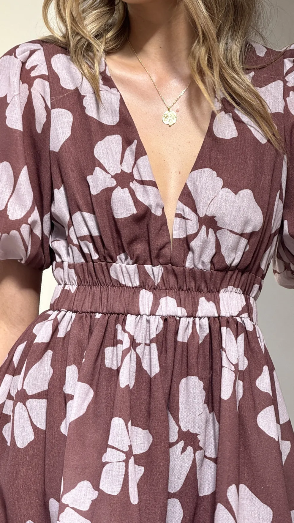 Erin Mini Dress - Brown Daylillies