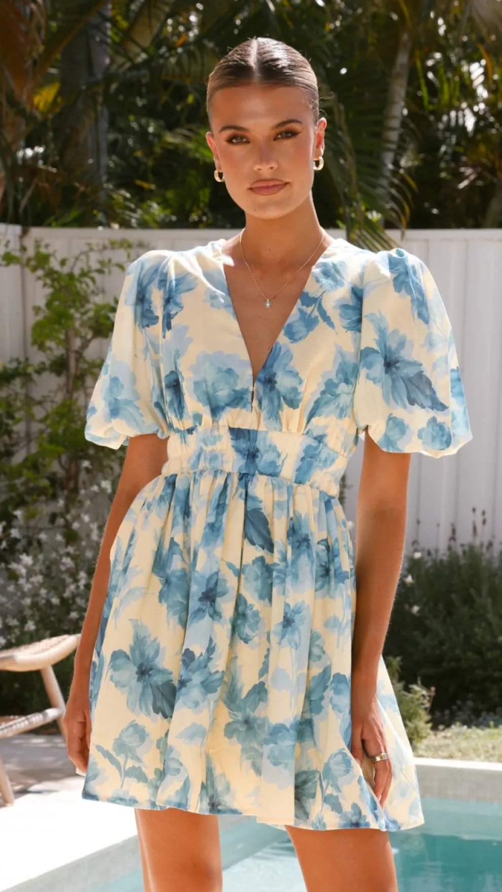 Erin Mini Dress - Yellow / Blue Floral