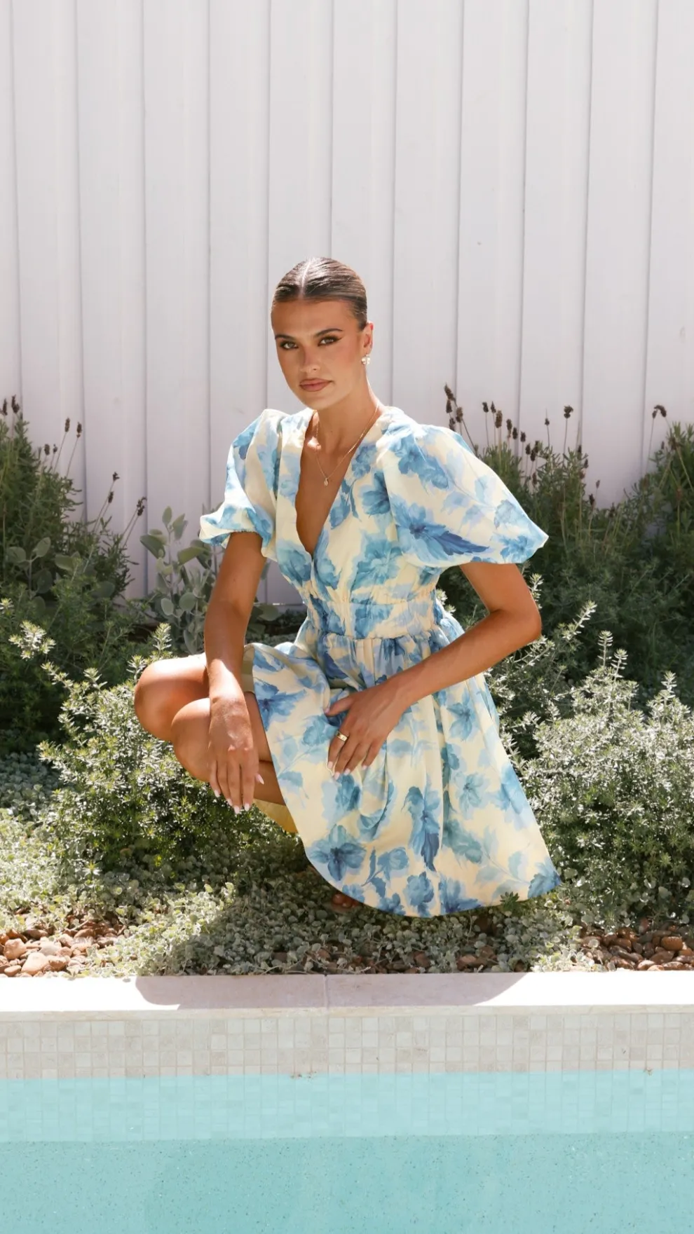 Erin Mini Dress - Yellow / Blue Floral