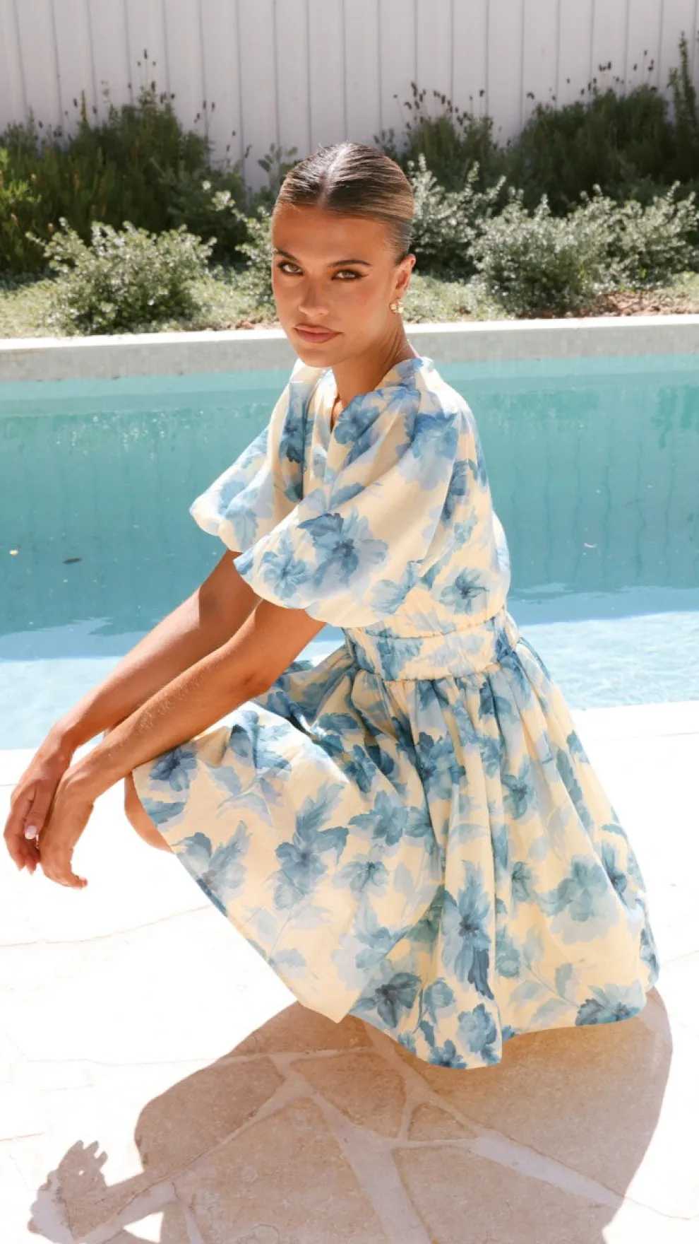 Erin Mini Dress - Yellow / Blue Floral