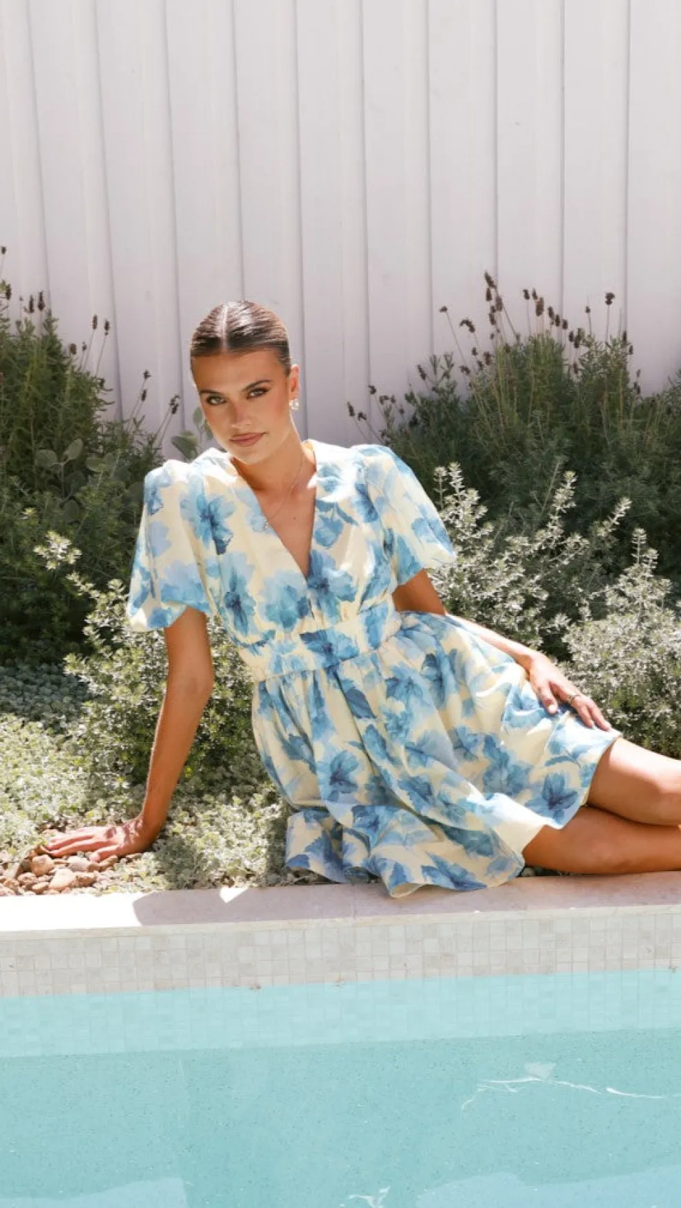 Erin Mini Dress - Yellow / Blue Floral