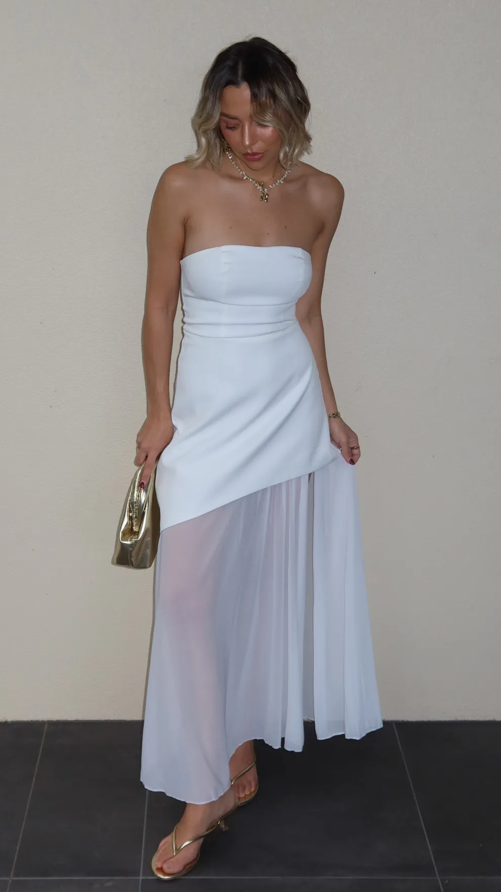 Fenella Asymmetrical Maxi Dress - White