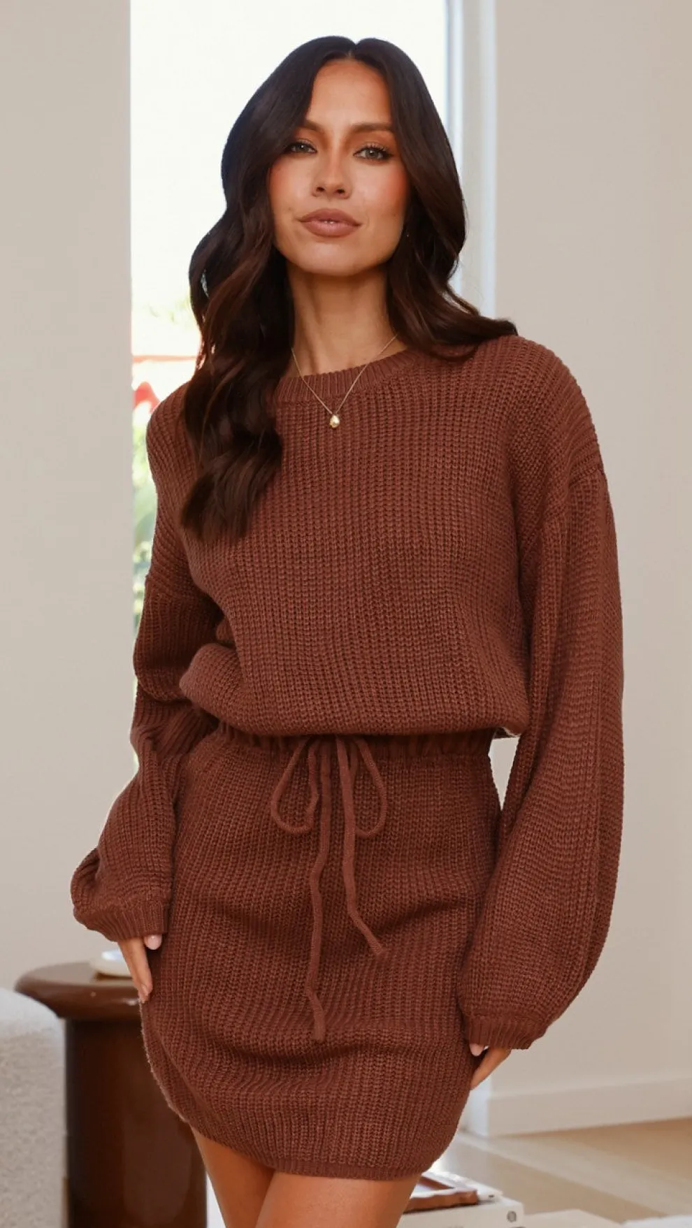 Feya Knit Mini Dress - Chocolate