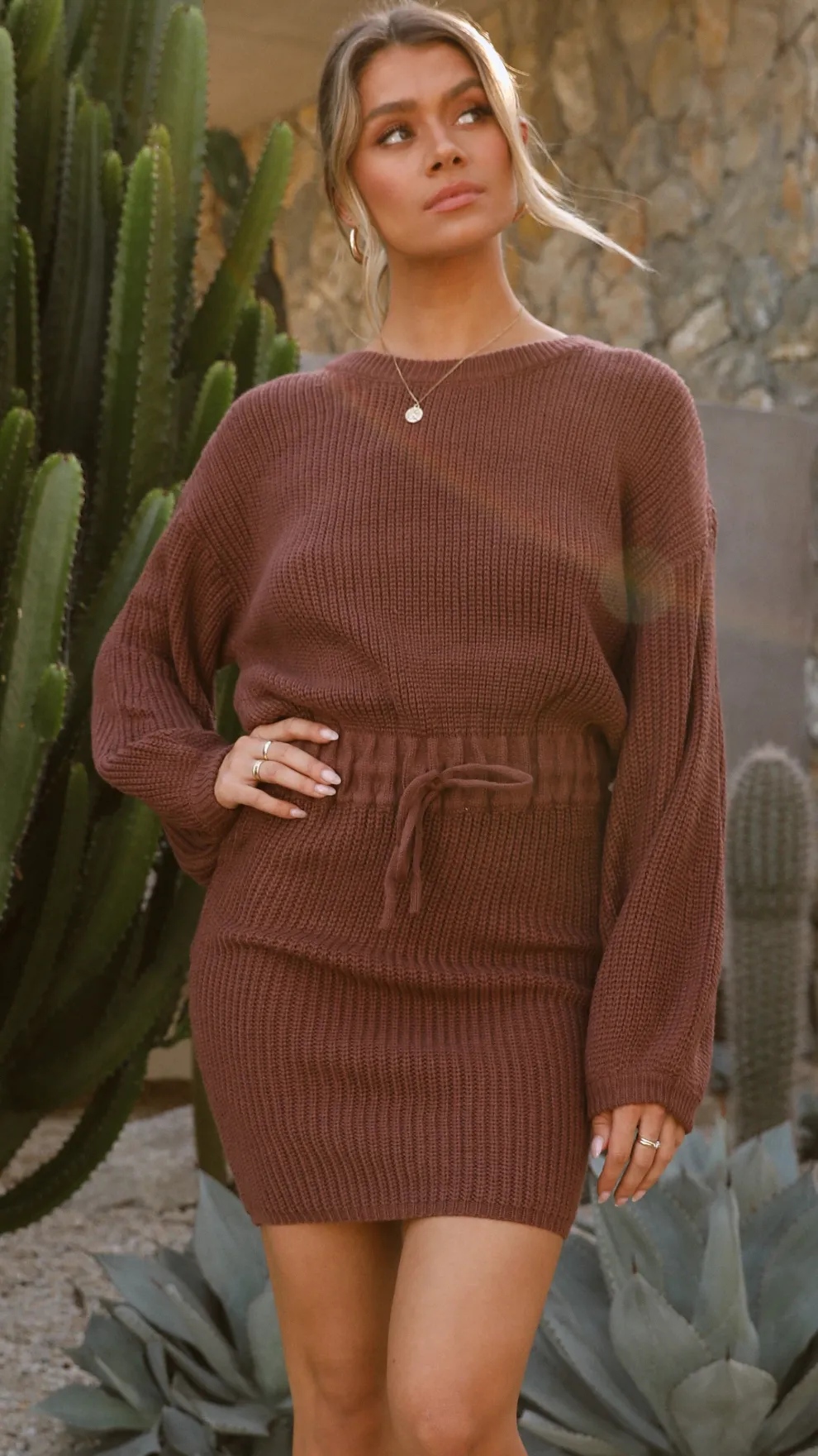 Feya Knit Mini Dress - Chocolate