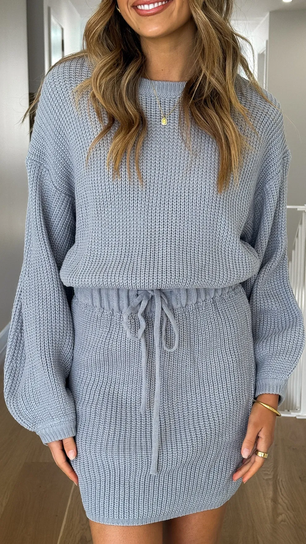 Feya Knit Mini Dress - Blue