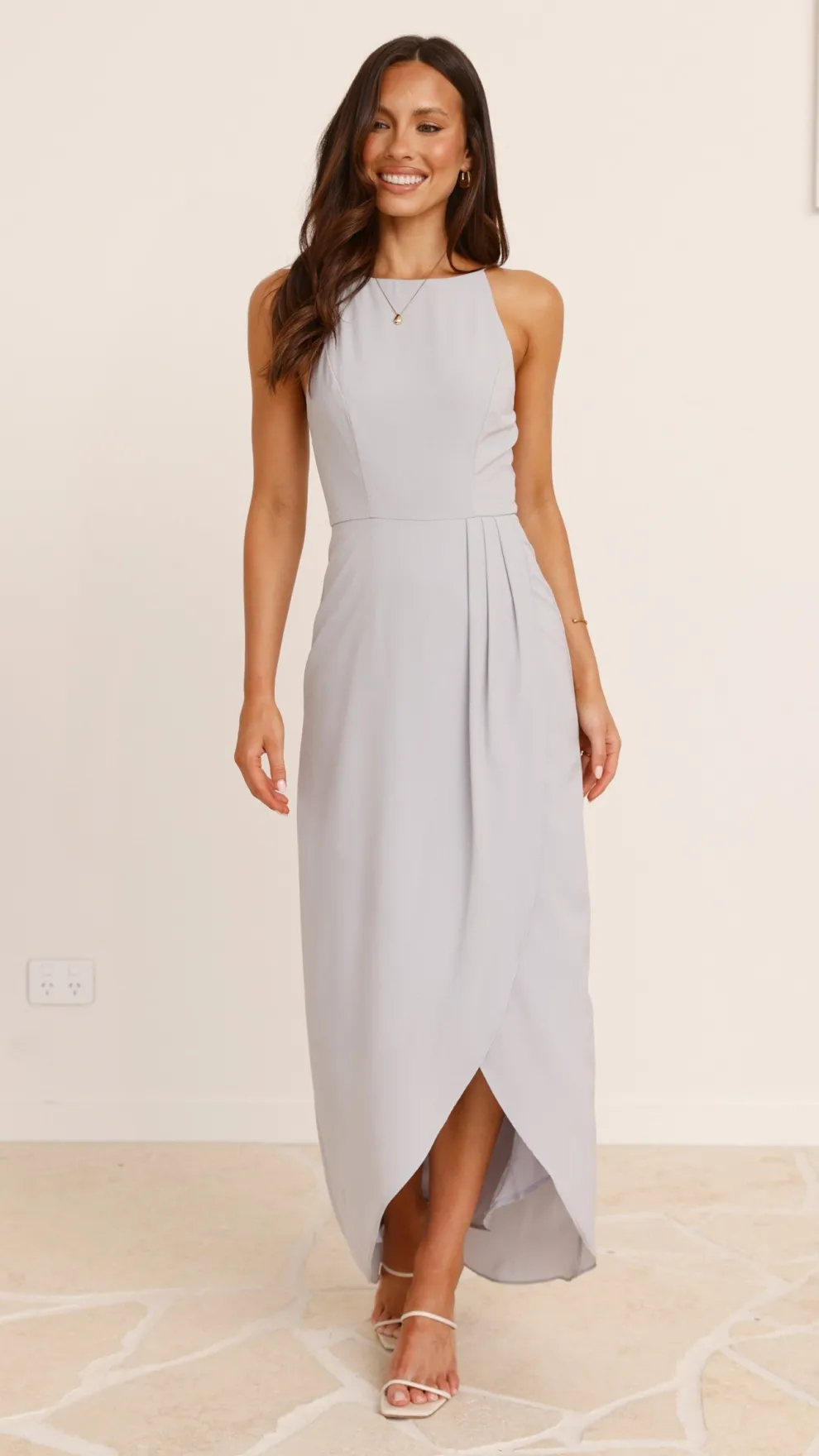 Genevieve Boat Neck Maxi Dress - Silver