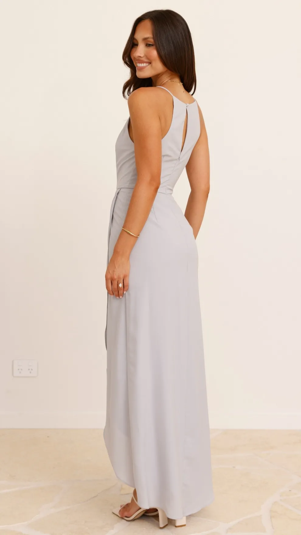 Genevieve Boat Neck Maxi Dress - Silver