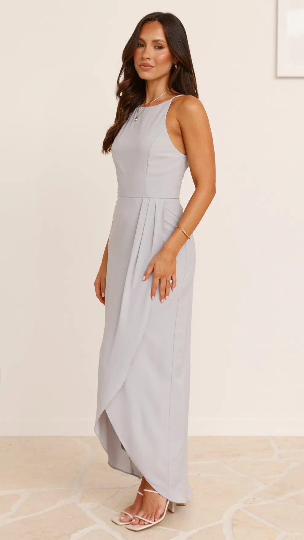 Genevieve Boat Neck Maxi Dress - Silver