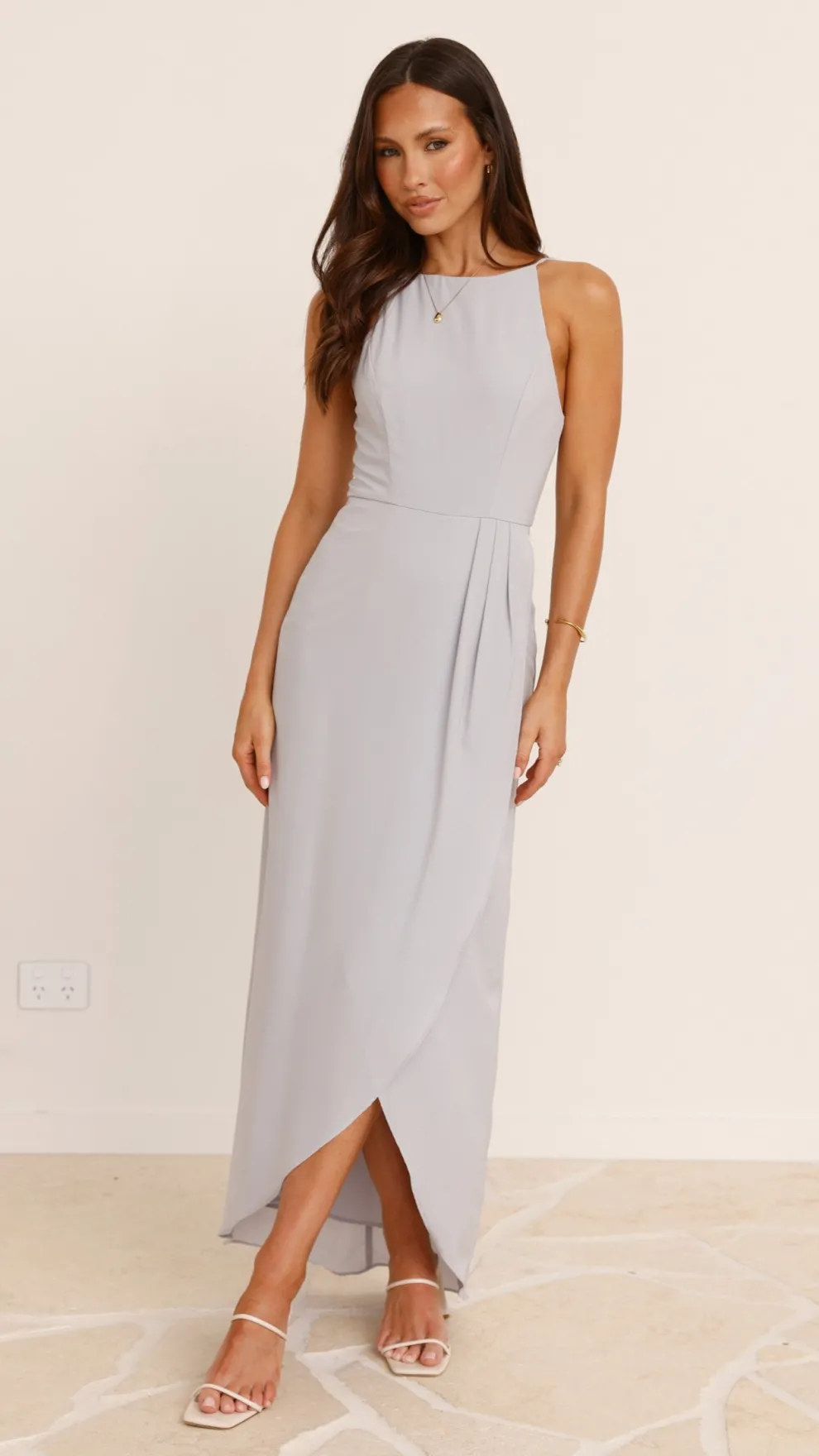 Genevieve Boat Neck Maxi Dress - Silver