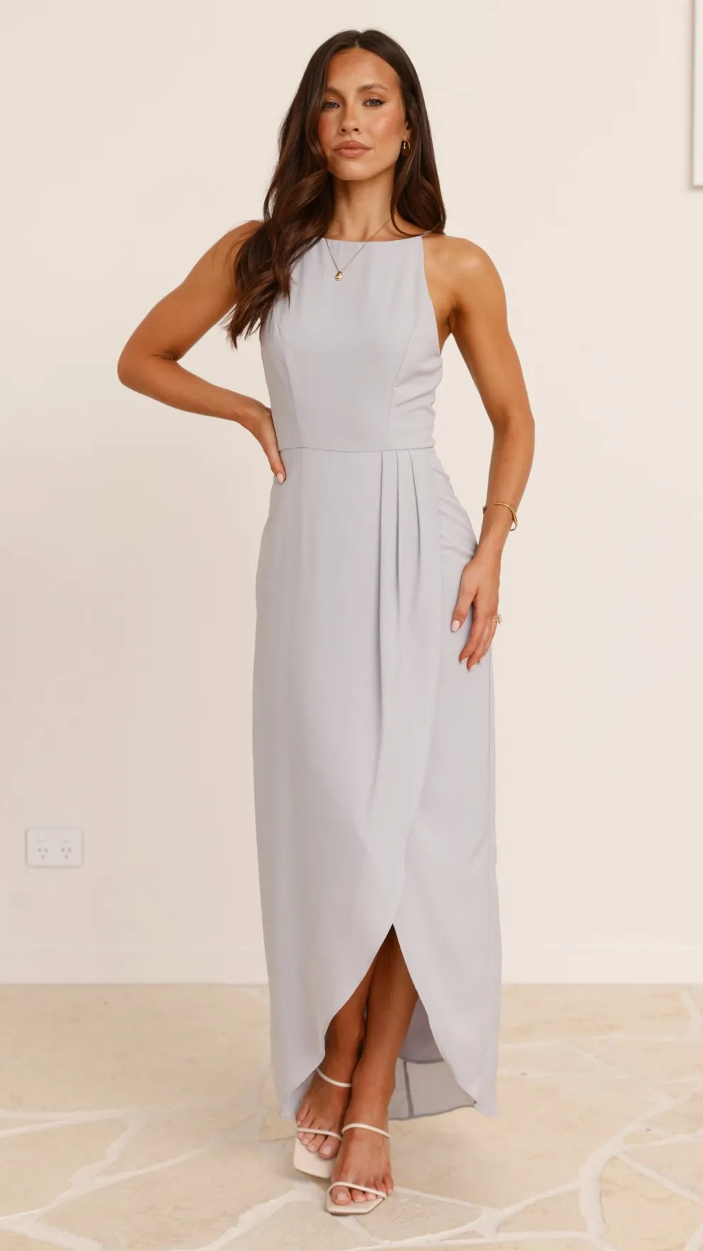 Genevieve Boat Neck Maxi Dress - Silver