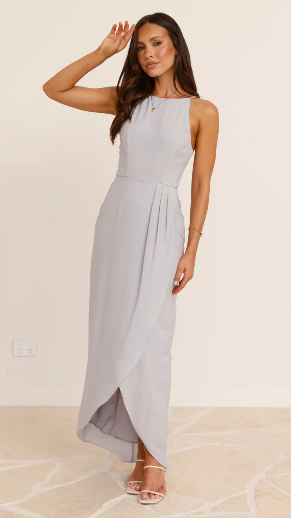 Genevieve Boat Neck Maxi Dress - Silver