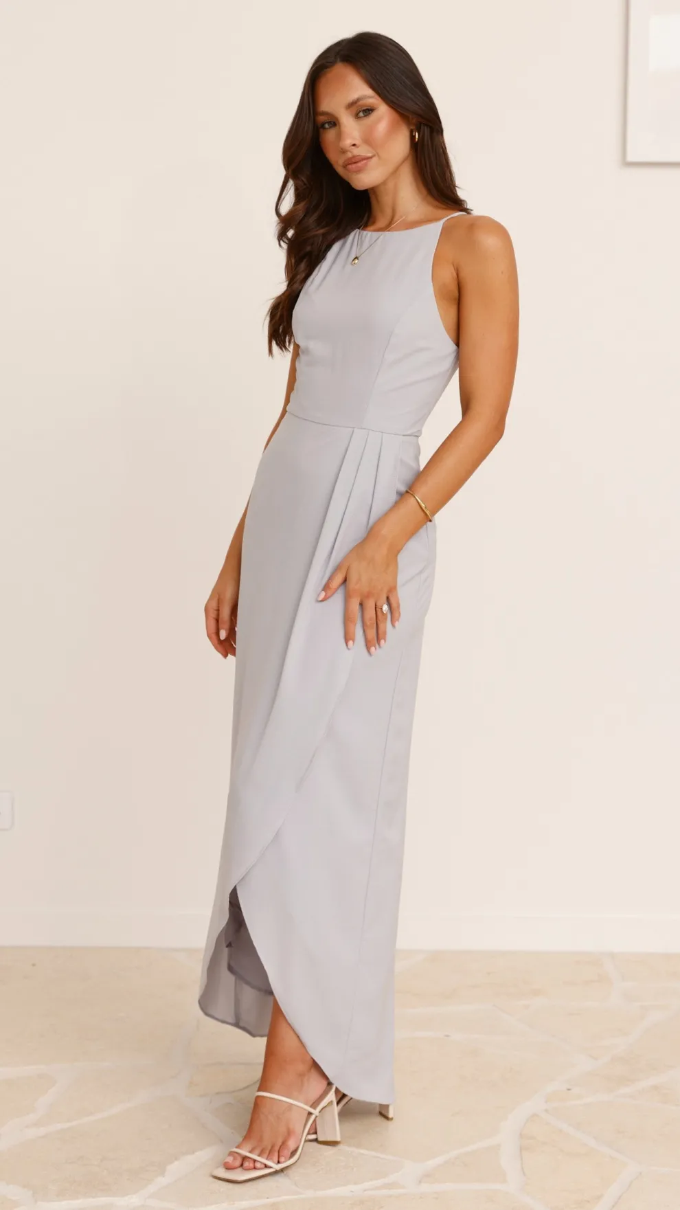 Genevieve Boat Neck Maxi Dress - Silver