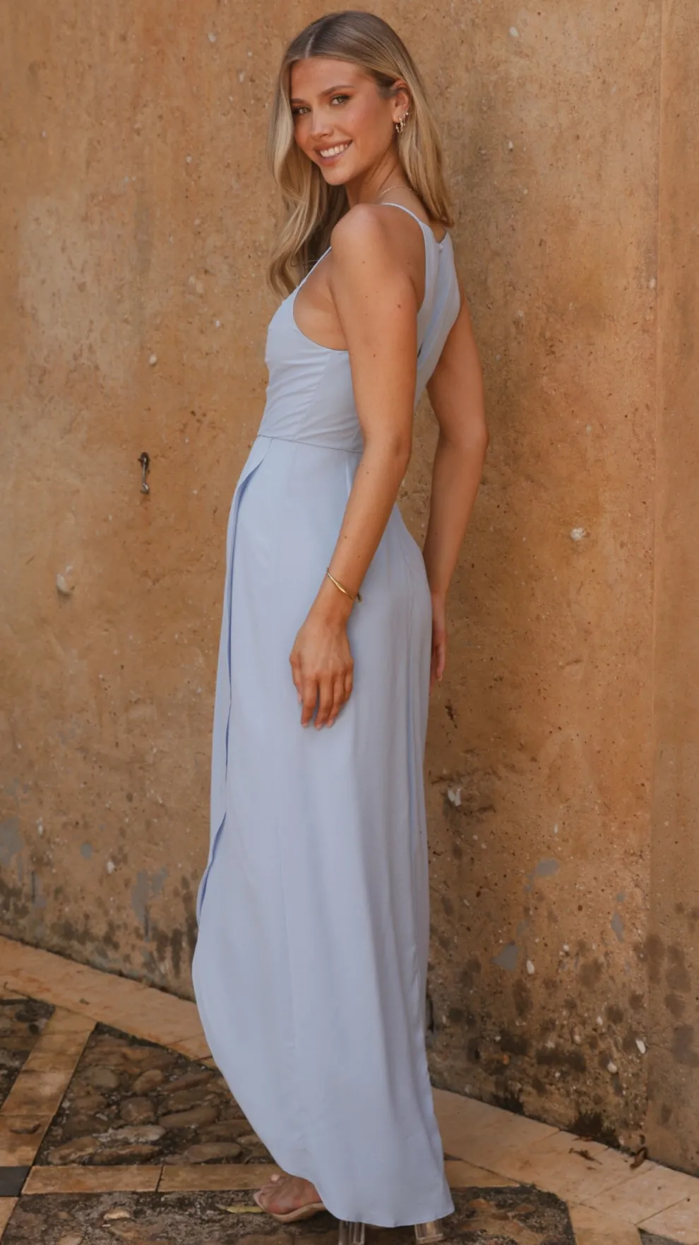 Genevieve Boat Neck Maxi Dress - Blue