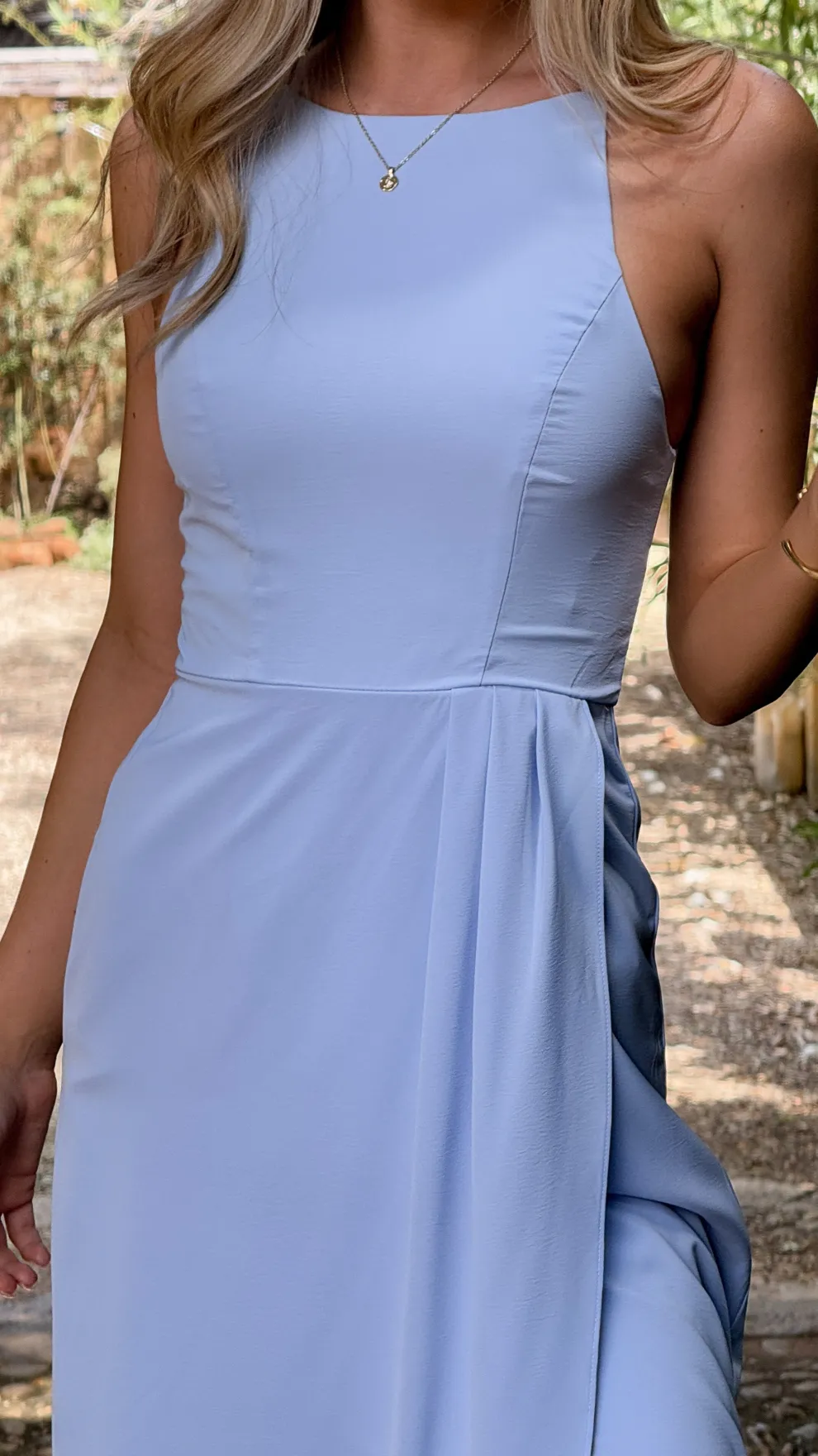 Genevieve Boat Neck Maxi Dress - Blue