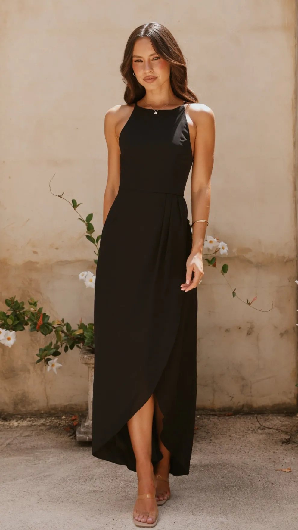 Genevieve Boat Neck Maxi Dress - Black