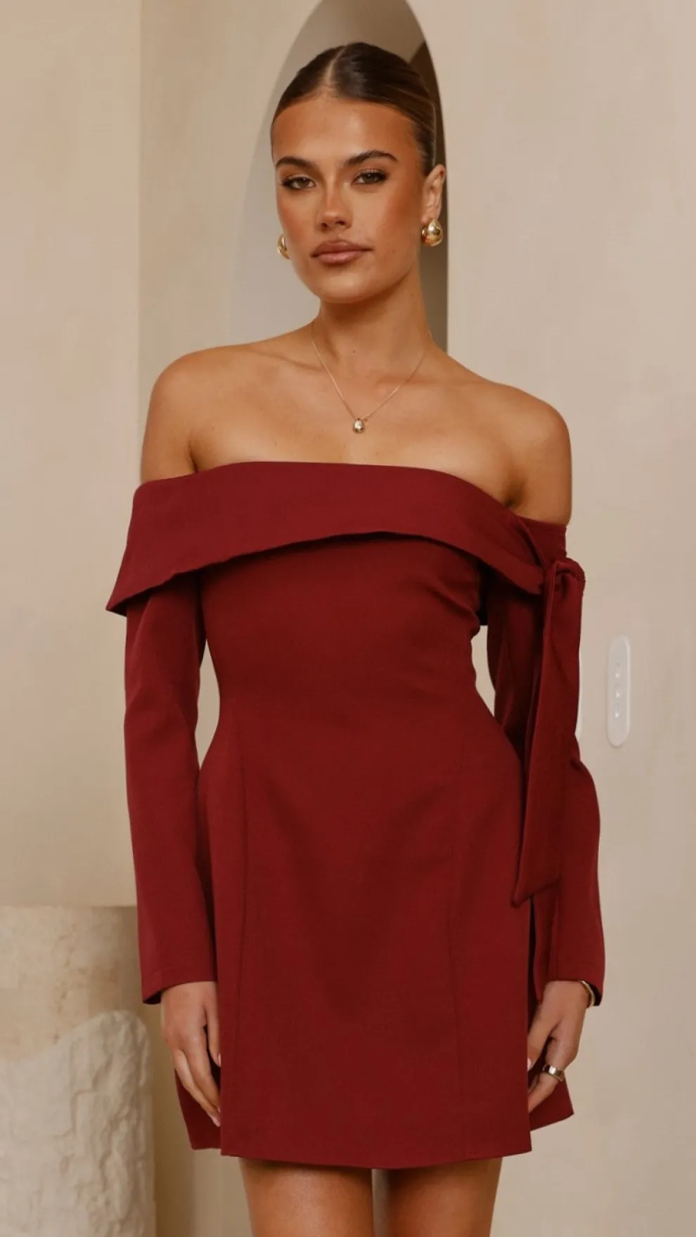 Halen Long Sleeve Mini Dress - Wine