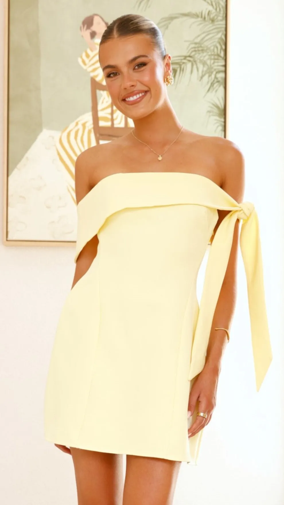 Halen Off Shoulder Mini Dress - Lemon