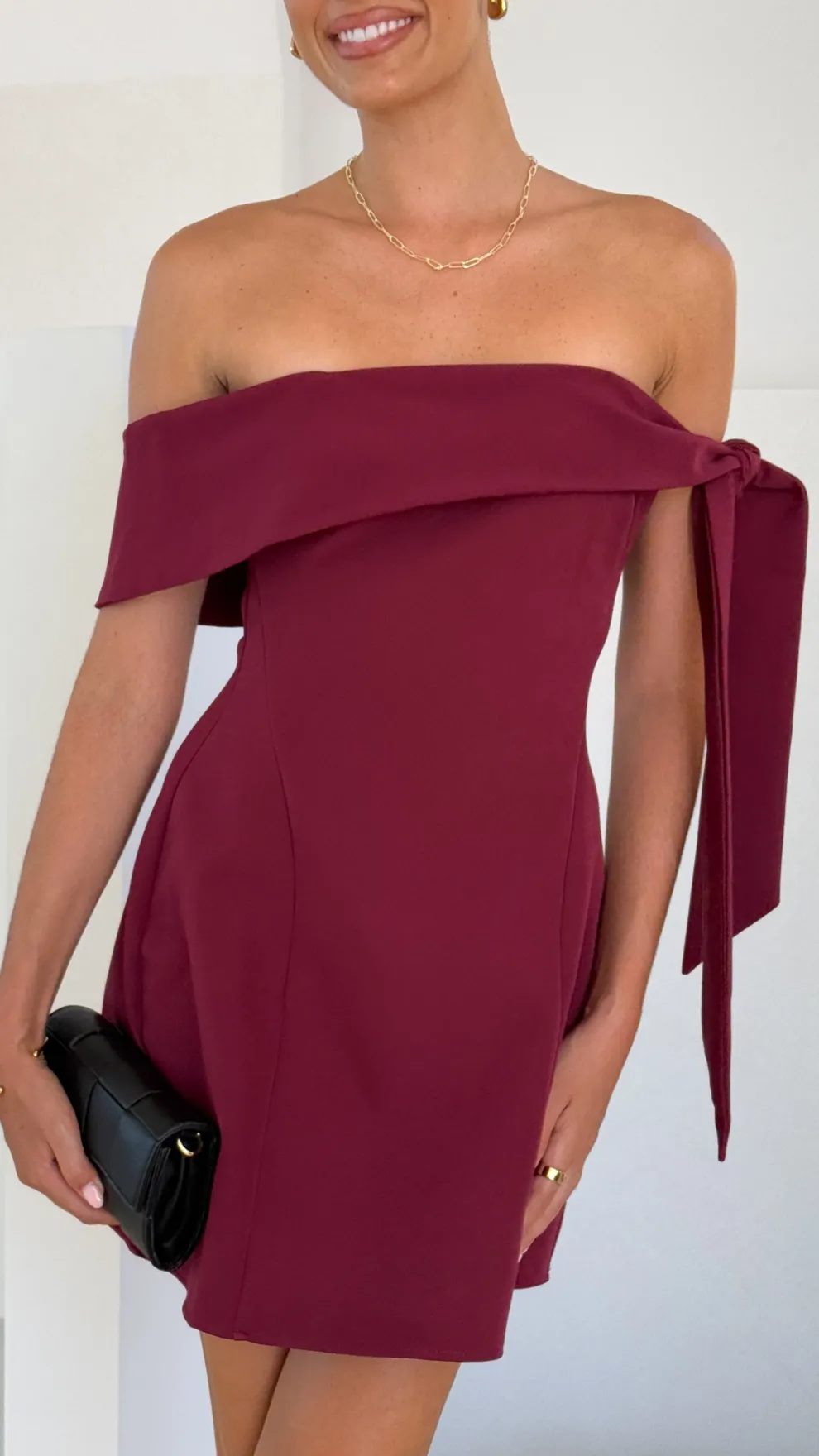 Halen Off Shoulder Mini Dress - Wine