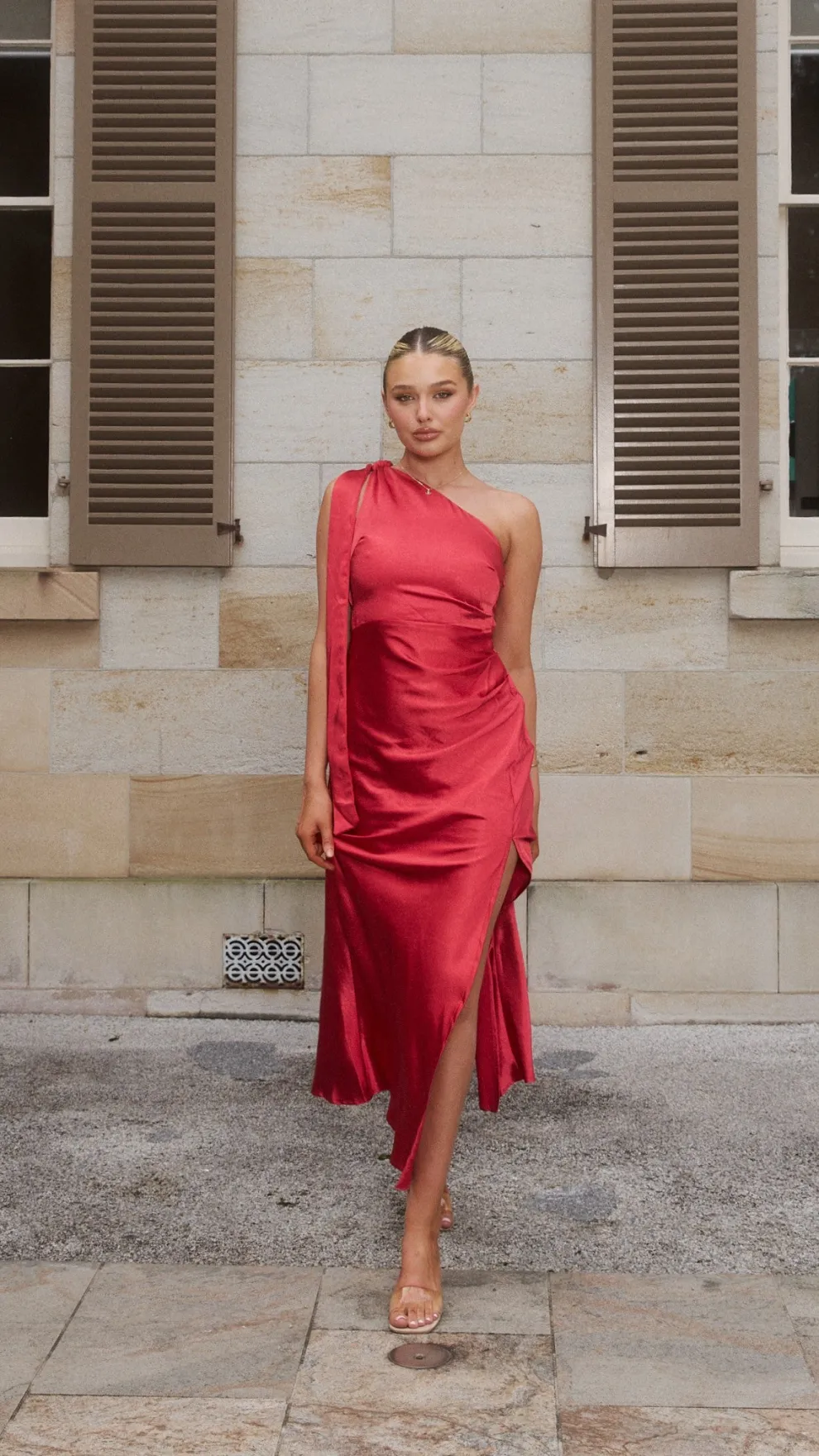 Halle One Shoulder Maxi Dress - Red