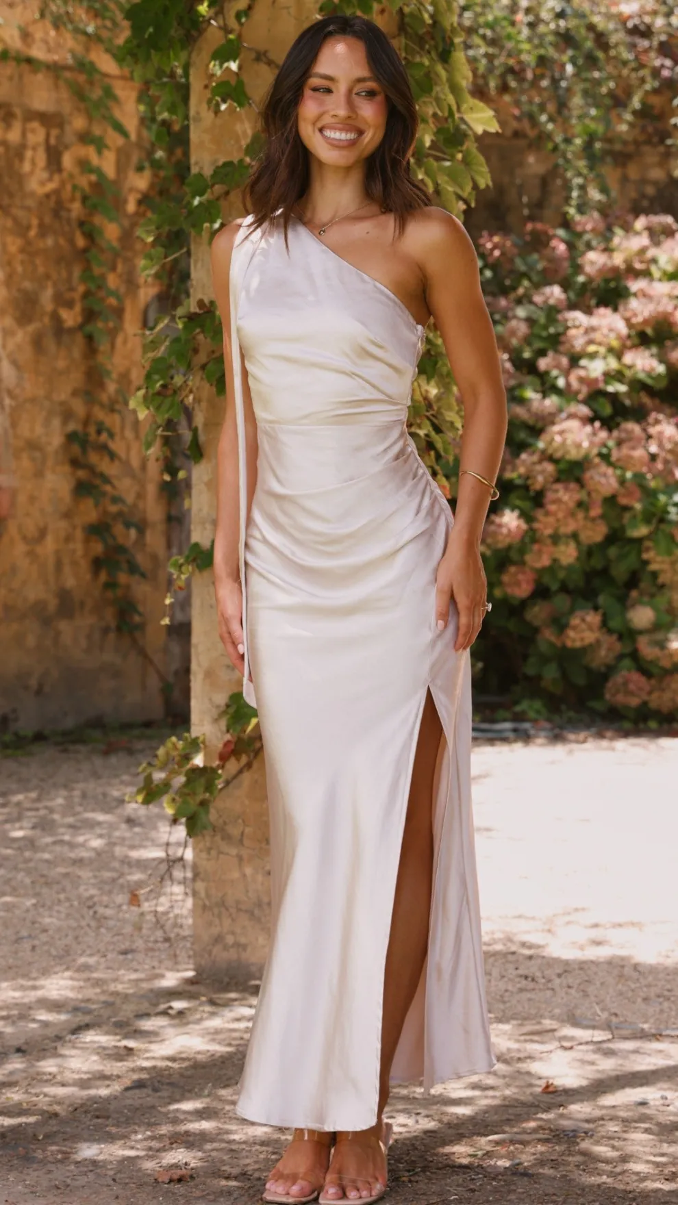 Halle One Shoulder Maxi Dress - Champagne