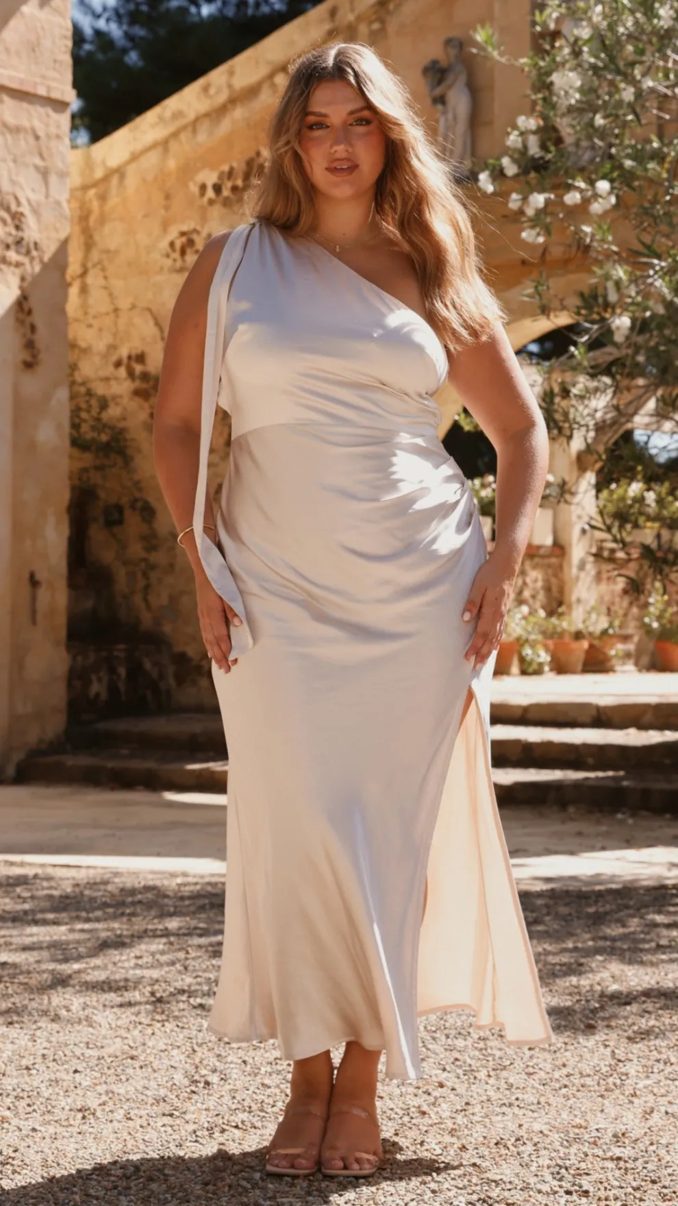 Halle One Shoulder Maxi Dress - Champagne